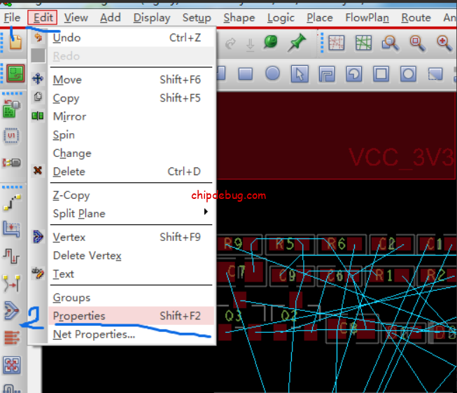 allegro 16.3及17.4 添加Ratsnest_Schedule属性_以十字方格显示电源网络和gnd网络-ChipDebug